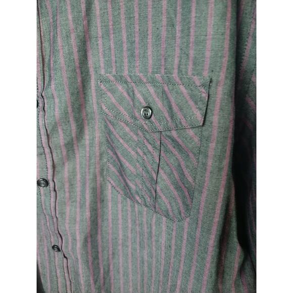 Axist Men's XL Shirt Purple Grey Striped Collared Roll Tab Sleeve - Picture 6 of 9